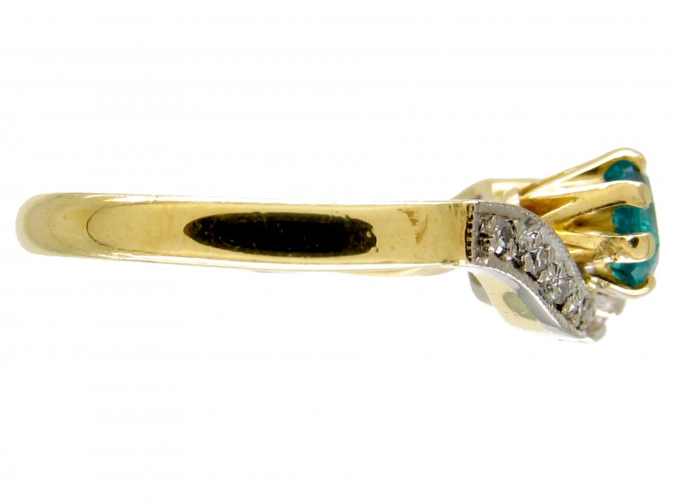 18ct Gold & Platinum Emerald & Diamond Twist Ring
