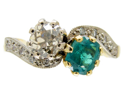 18ct Gold & Platinum Emerald & Diamond Twist Ring