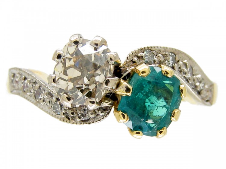 18ct Gold & Platinum Emerald & Diamond Twist Ring