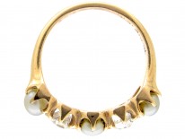 Victorian Five Stone Pearl & Diamond Ring