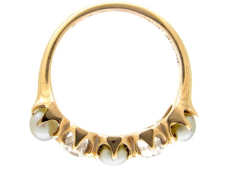 Victorian Five Stone Pearl & Diamond Ring