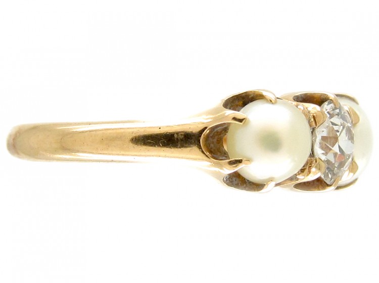 Victorian Five Stone Pearl & Diamond Ring