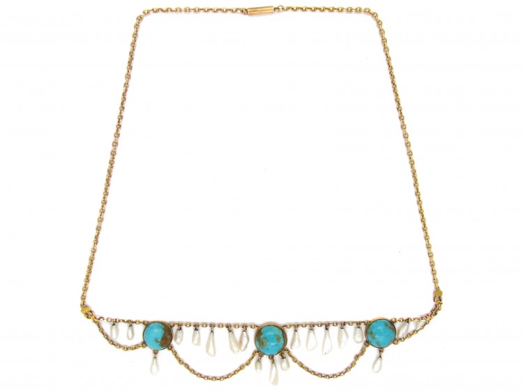 Gold,Turquoise ​& Mississippi Pearl Necklace by Murrle Bennett