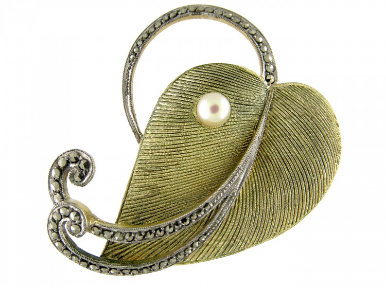 Theodor Fahrner Silver Gilt Leaf Brooch