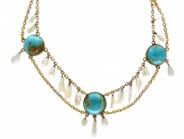 Gold,Turquoise ​& Mississippi Pearl Necklace by Murrle Bennett