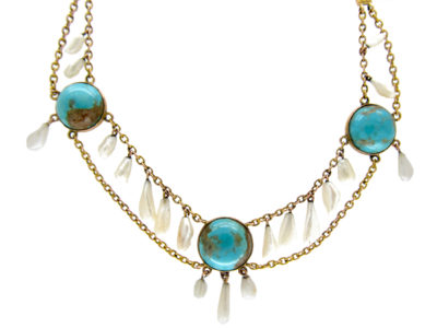 Gold,Turquoise & Mississippi Pearl Necklace by Murrle Bennett Gold,Turquoise & Mississippi Pearl Necklace by Murrle Bennett