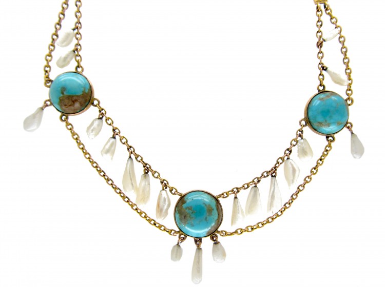 Gold,Turquoise ​& Mississippi Pearl Necklace by Murrle Bennett