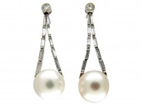 Large Cultured Pearl & Diamond Drop Earrings