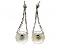 Large Cultured Pearl & Diamond Drop Earrings