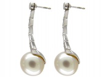 Large Cultured Pearl & Diamond Drop Earrings
