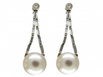 Large Cultured Pearl & Diamond Drop Earrings