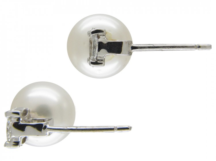 Large Cultured Pearl & Diamond Earstuds