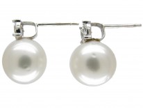 Large Cultured Pearl & Diamond Earstuds
