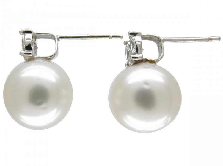 Large Cultured Pearl & Diamond Earstuds