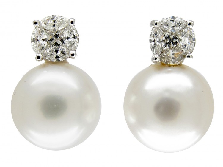 Large Cultured Pearl & Diamond Earstuds