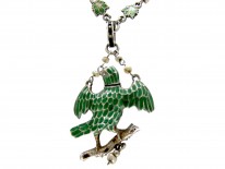 Austro-Hungarian Silver Enamel & Ruby Bird Necklace
