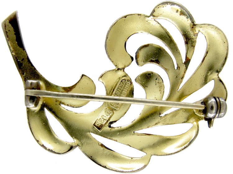 Theodor Farhner Silver Gilt Feather Brooch