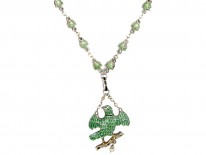 Austro-Hungarian Silver Enamel & Ruby Bird Necklace