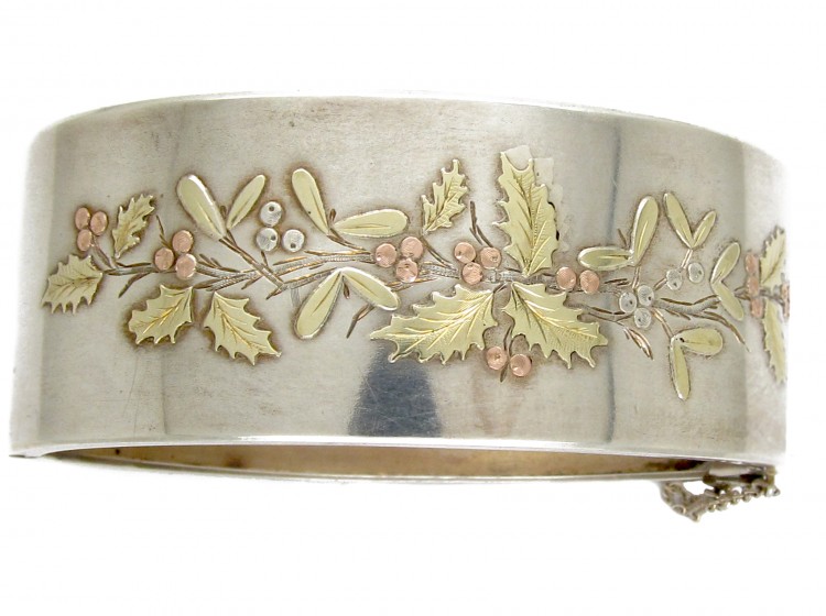 Silver Victorian Three colour Gold Overlay Bangle