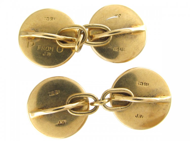 Reverse Intaglio Rock Crystal Game Bird 18ct Gold Victorian Cufflinks