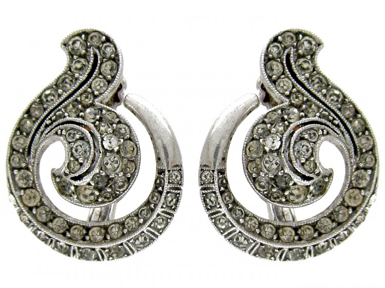 Silver Clip on Paste Art Deco Earrings