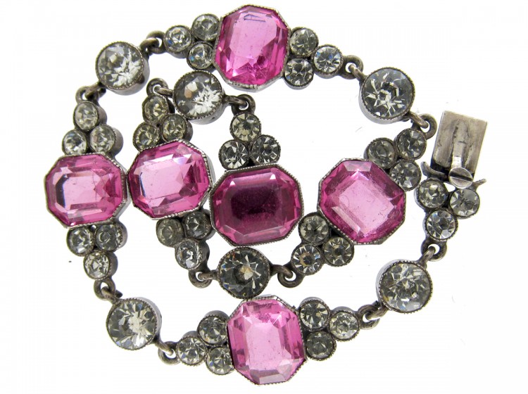 Edwardian Silver Pink & White Paste Bracelet
