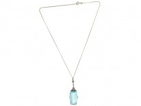 Art Deco Silver & Blue Paste Pendant on Silver Chain