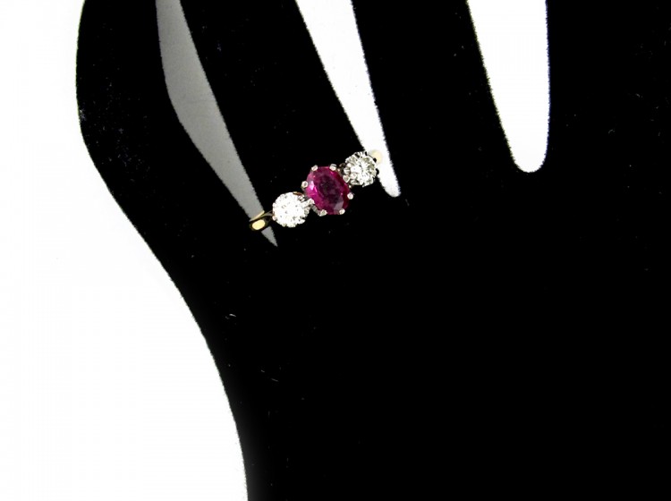 Ruby & Diamond Three Stone Ring