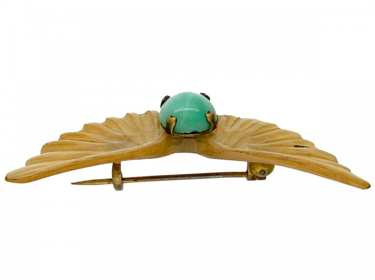 Art Nouveau Carved Horn Wings Brooch