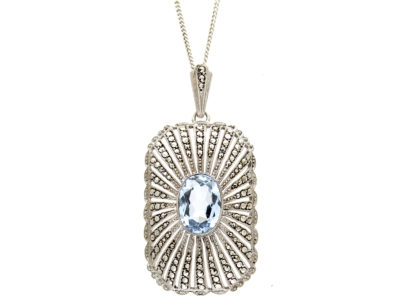 Art Deco Silver & Marcasite Pendant on Silver Chain