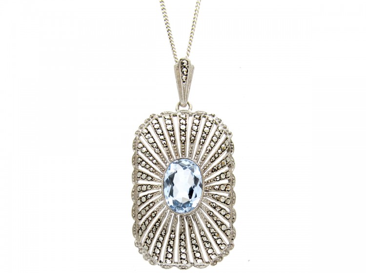 Art Deco Silver & Marcasite Pendant on Silver Chain