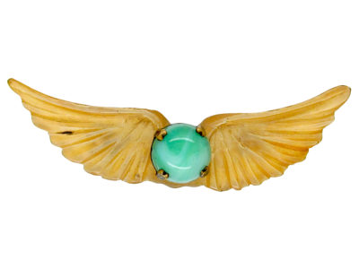 Art Nouveau Carved Horn Wings Brooch