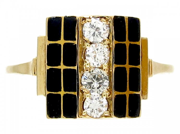 Art Deco Black Enamel & Diamond Ring
