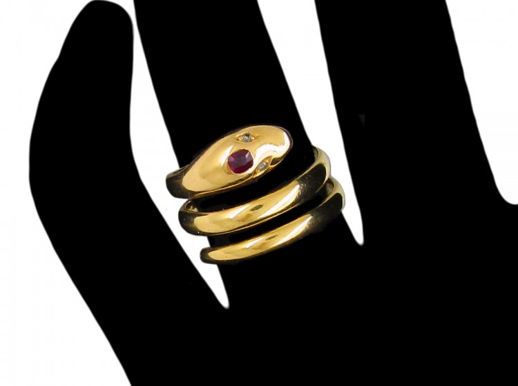 Ruby & Diamond 18ct Gold Victorian Snake Ring