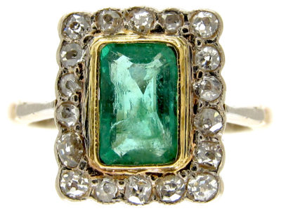 Emerald & Diamond Art Deco Rectangular Ring