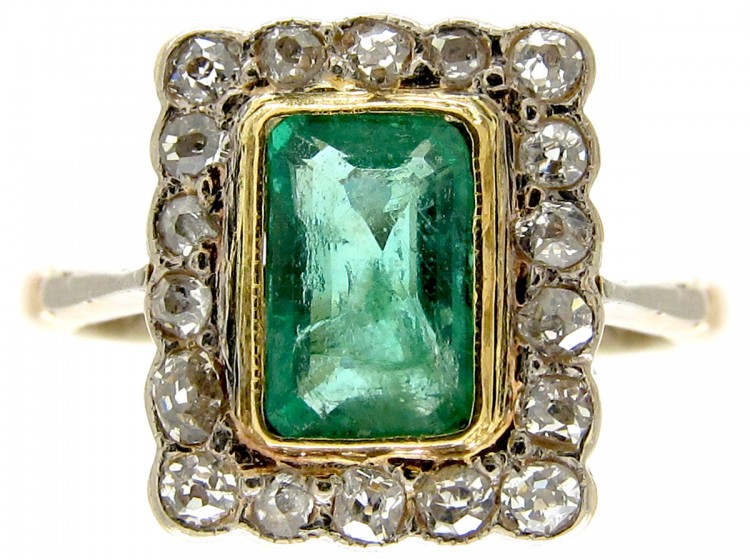 Emerald & Diamond Art Deco Rectangular Ring