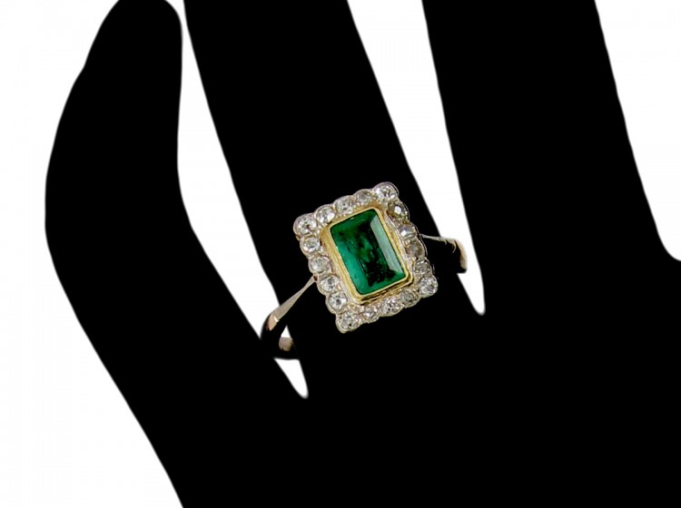 Emerald & Diamond Art Deco Rectangular Ring