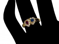 Diamond Ruby & Sapphire Double Heart Ring