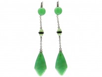 Art Deco Silver & Green Glass Earrings