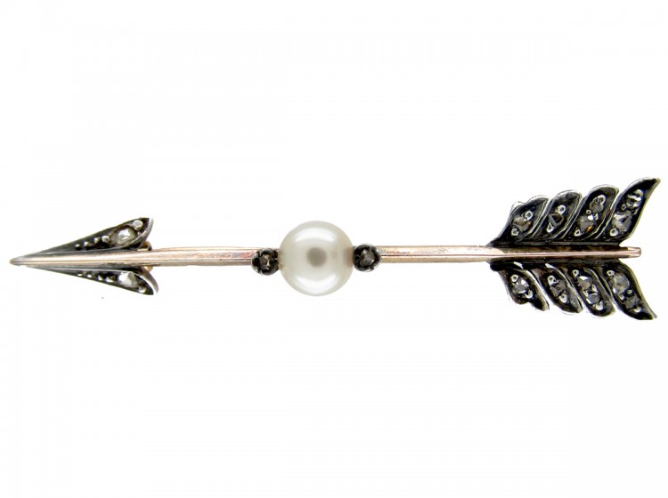Diamond & Natural Pearl Arrow Brooch