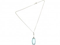 Art Deco Silver & Blue Paste Pendant on Silver Chain