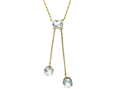 Russian Double Drop 14ct Gold Aquamarine Pendant