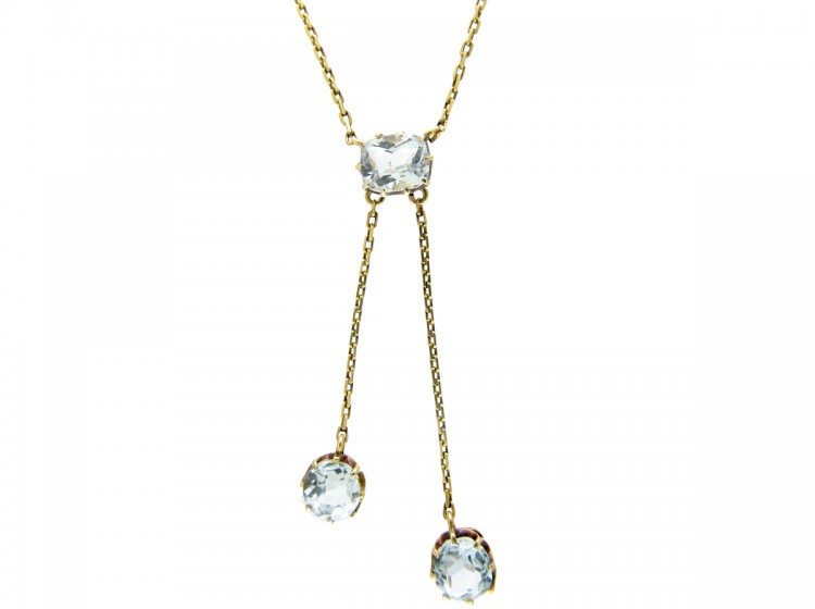 Russian Double Drop 14ct Gold Aquamarine Pendant