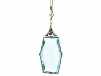 Art Deco Silver & Blue Paste Pendant on Silver Chain