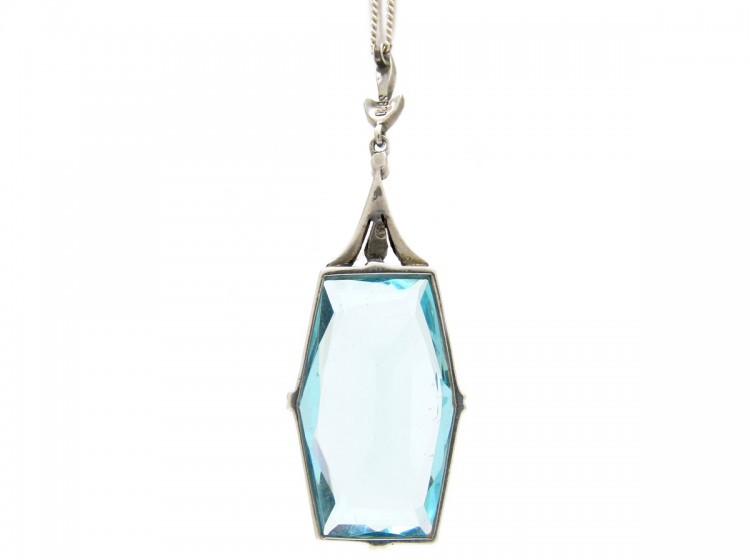 Art Deco Silver & Blue Paste Pendant on Silver Chain