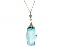 Art Deco Silver & Blue Paste Pendant on Silver Chain