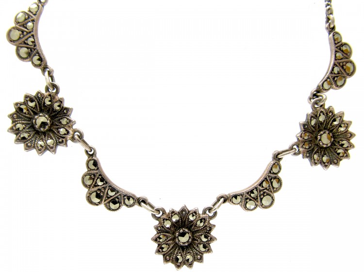 Silver & Marcasite Flowers Necklace