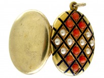 Coral, Natural Pearl & Enamel 18ct Gold Victorian Locket