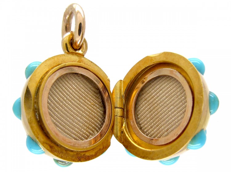 Edwardian Turquoise Set 15ct gold Ball Locket