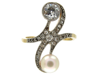 Art Nouveau Diamond & Natural Pearl Ring